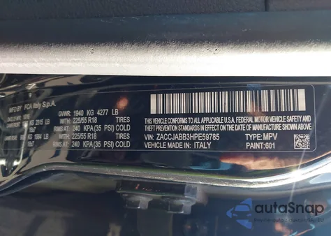 2017 Jeep Renegade Altitude Fwd z USA, uszkodzony, nr VIN ZACCJABB3HPE59785